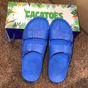 Cacatoes - Women's Rio de Janeiro Flat Sandals - Blue Sparkle